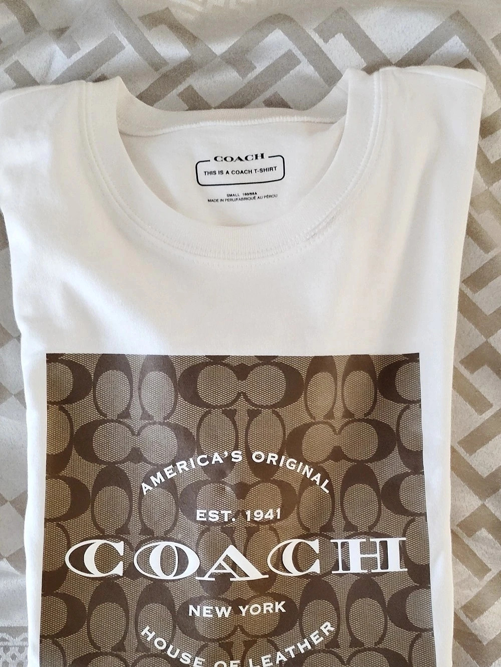 Coach Signature Square T-Shirt Graphic Tee White & Brown Small